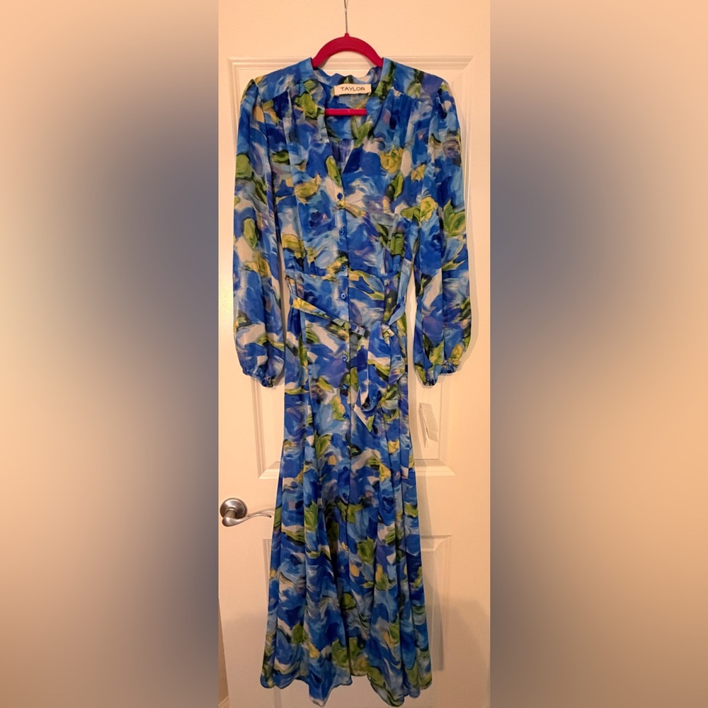 Taylor Blue and Green Patterned dress